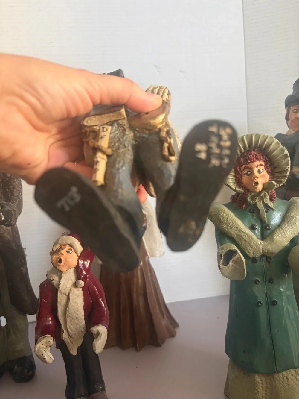 PJ's Christmas Carolers Dickens Figurines Tiny Tim Vintage 1980's Signed